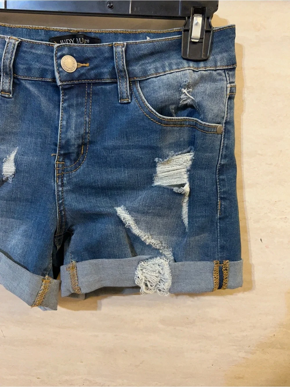 Judy Blue Medium Wash Distressed Cuffed Jean Shorts